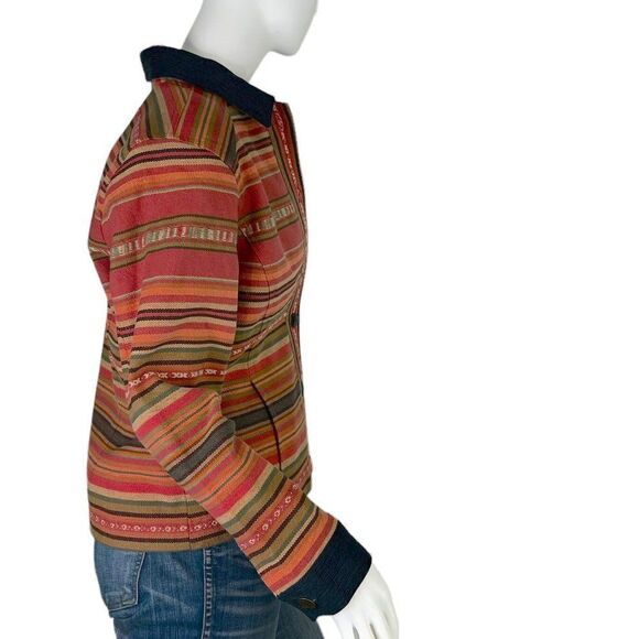 Coldwater Creek Red Orange Saltillo Style Striped Southwestern Jacket Size M - Picture 5 of 10